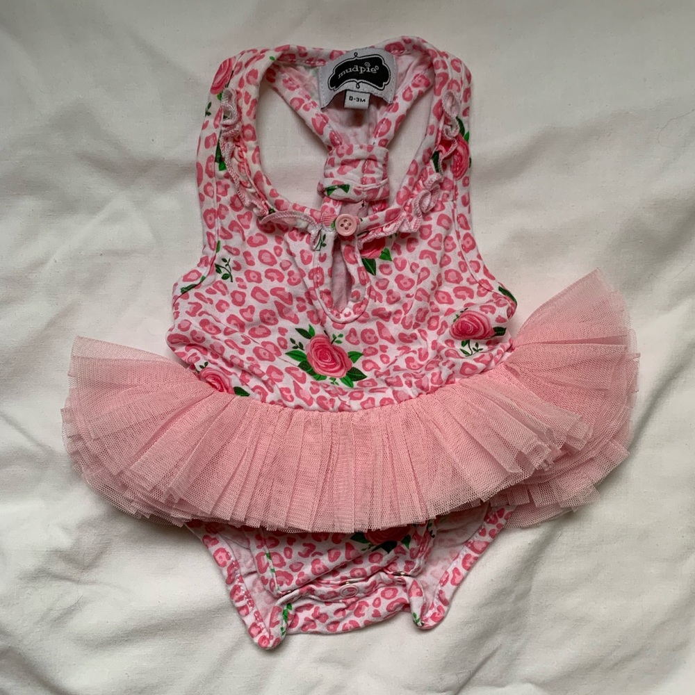 Mud Pie 0-3m pink leopard and rose dress with tutu